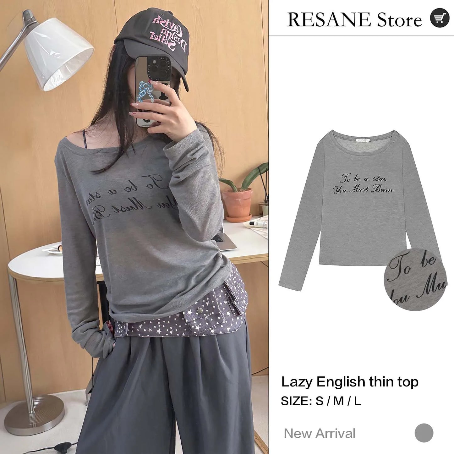 Letter Print Relaxed Fit Long Sleeve sun-protective shirt Fitted Top