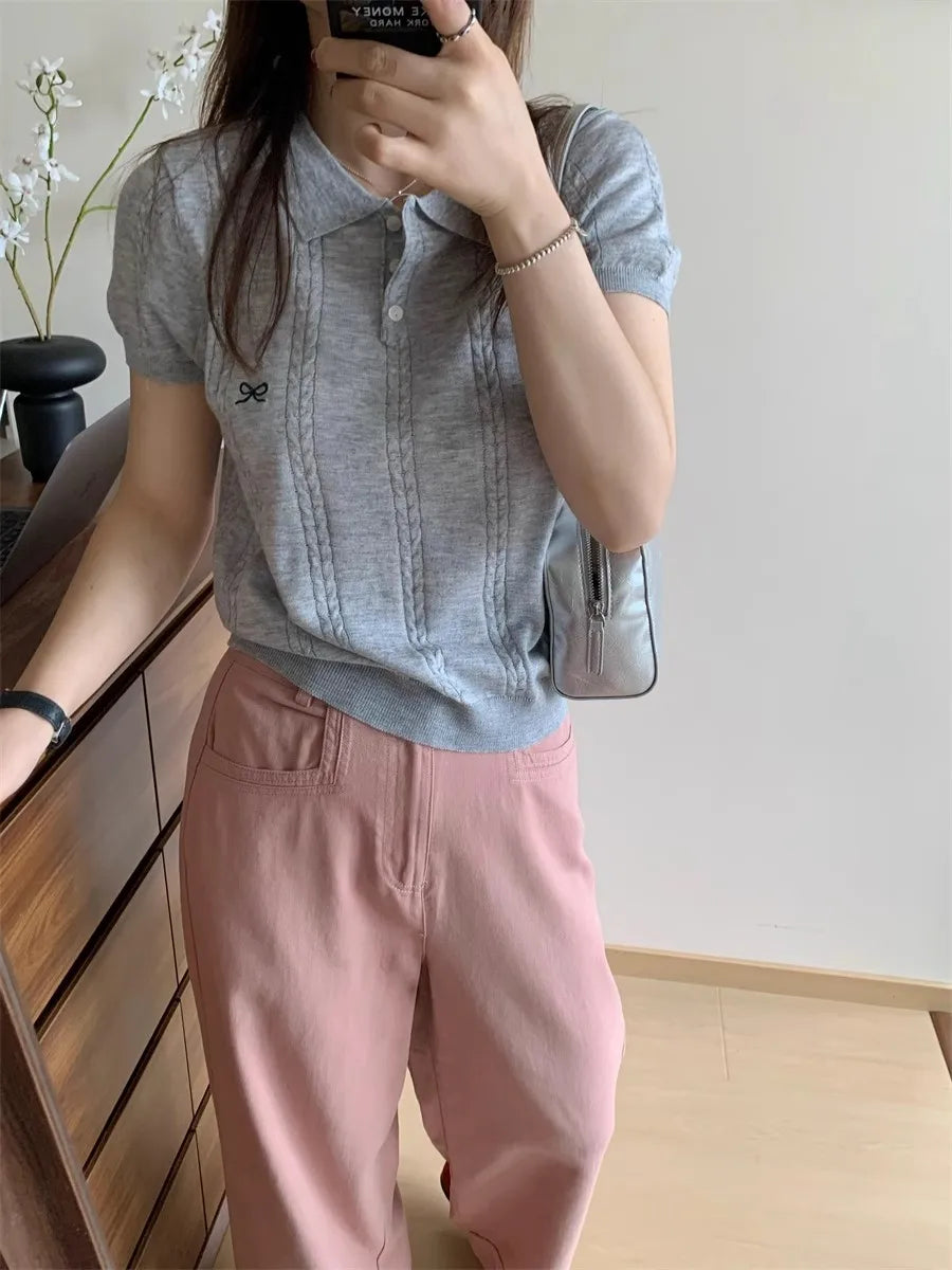 Camiseta Polo de Manga Corta de Punto con Lazo