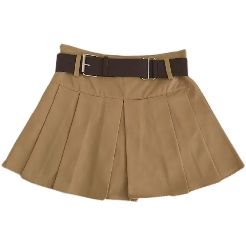 Faldas mini plisadas estilo Harajuku coreano para mujer, Lolita, lisas con cinturón, estilo preppy vintage, cintura alta, gótica, falda Y2k de verano