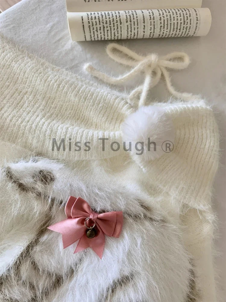 Otoño Invierno Mujer Dulce Chica Coreana Suéter Abrigado con Escote Bardot, Jerséis de Manga Larga, Estilo Y2K, Mori Girl, Acogedor y Lindo