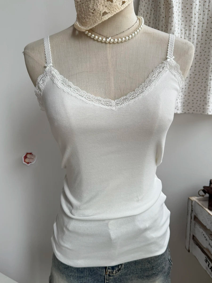 Sweet Lace Patchwork Slim Tank Top