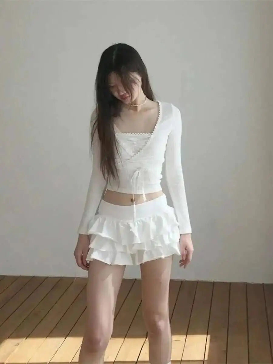 Lace Hem Flared Cake Skirt