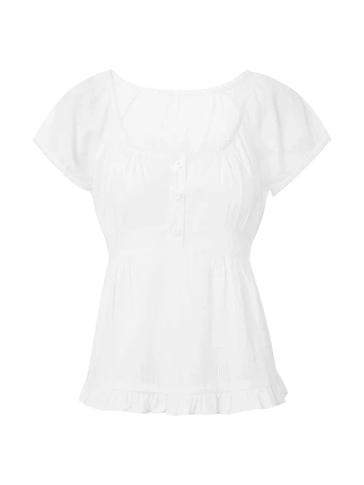 Puff Short Sleeve Square Neck Ruffle Shirt