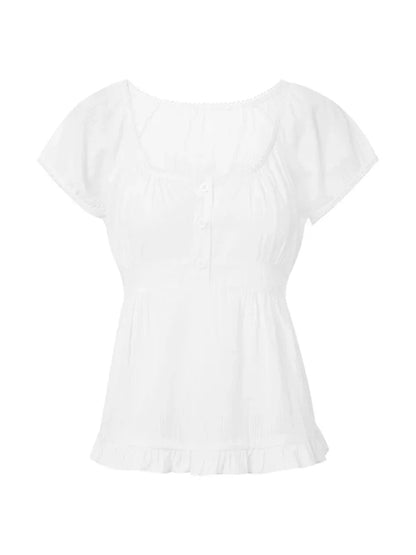 Puff Short Sleeve Square Neck Ruffle Shirt