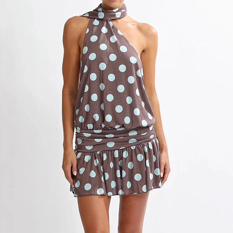 Polka Dot Print Backless Dress