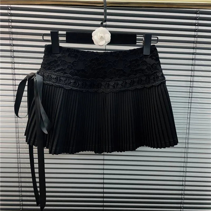 High Waist Bow Lace Up Skirt