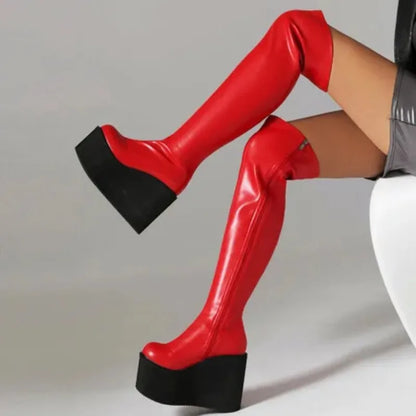 Platform Wedge Over Knee High Boots
