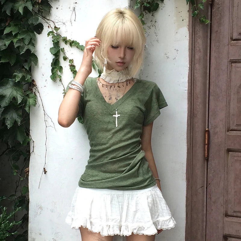 Camiseta de punto con cuello en V