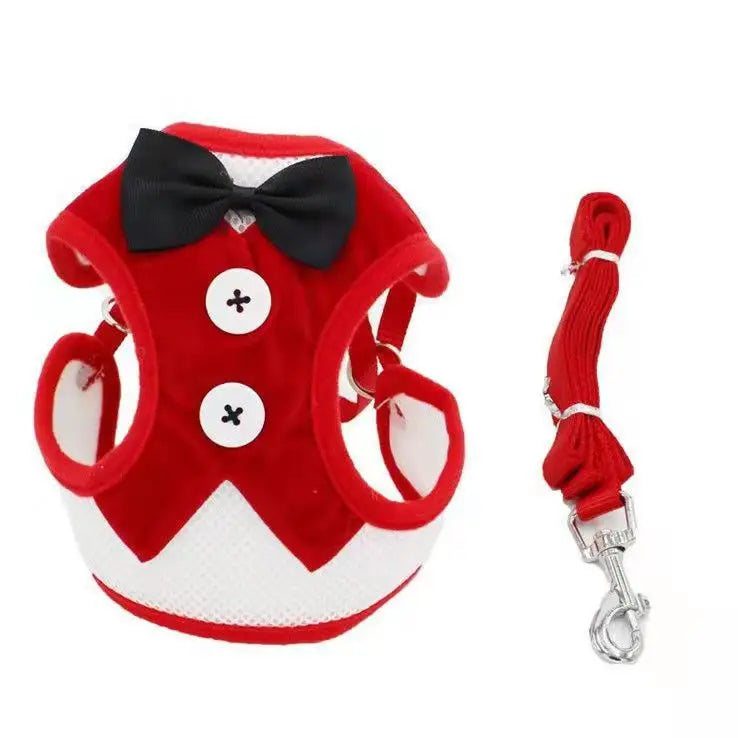 Adjustable Pet Harness with Bow Tie Leash Set