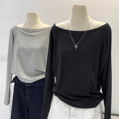 One Shoulder Cotton Long Sleeve Shirt