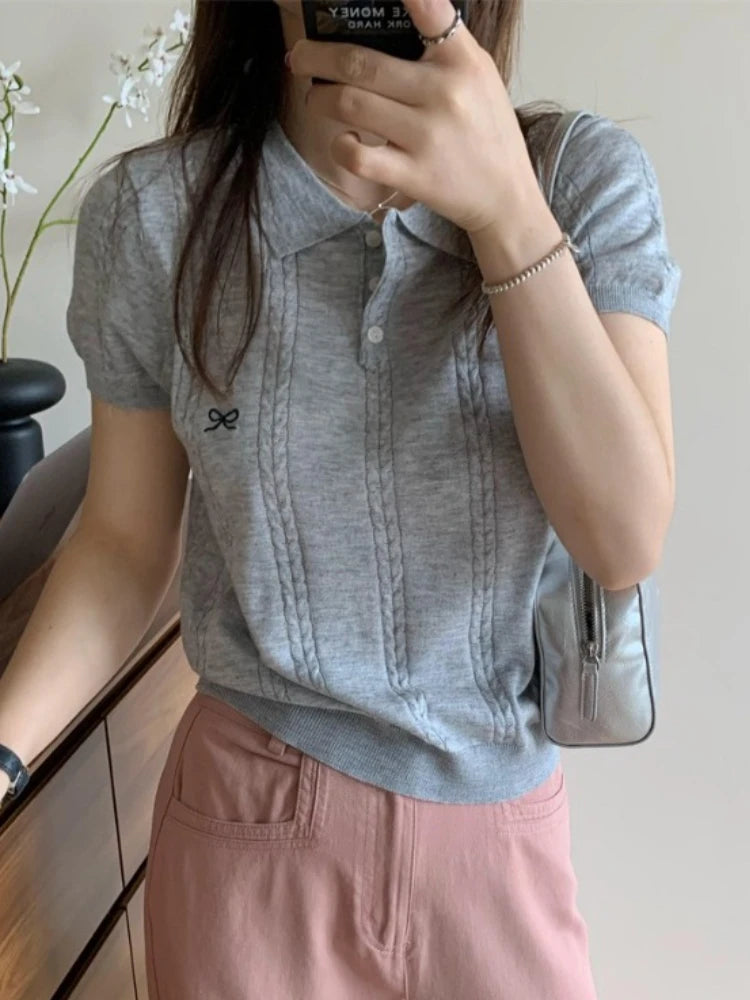 Camiseta Polo de Manga Corta de Punto con Lazo