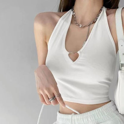 V Neck Hearted Hollow Out Halter Cami Tank Top