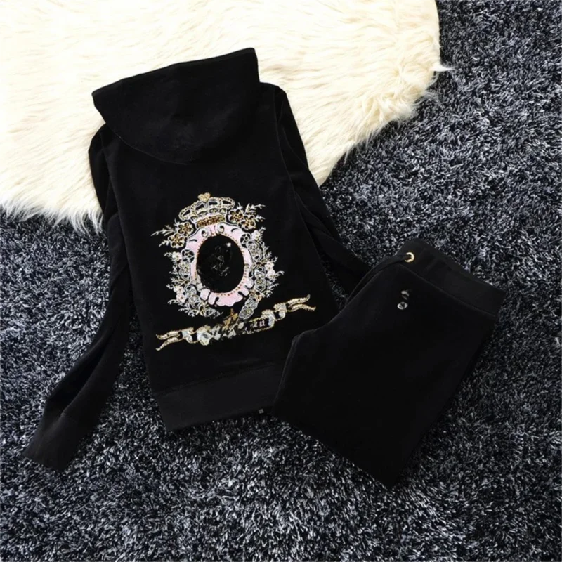 Conjunto de dos piezas de chándal de terciopelo de color liso