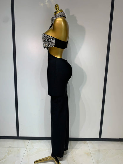 Backless Sparkly Crystal Diamonds Bodycon Bandage Dress