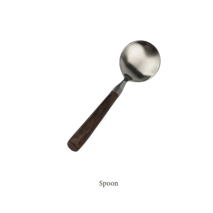 Retro Wooden Handle Dinner Knife Fork and Spoon Set