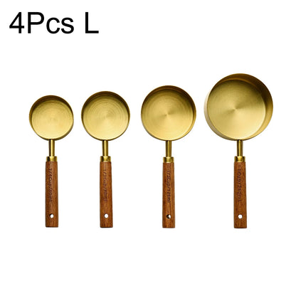 Gold Wooden Handle Stainless Steel Measuring Cups