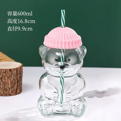 Bear Shape Glass Cup With Straw