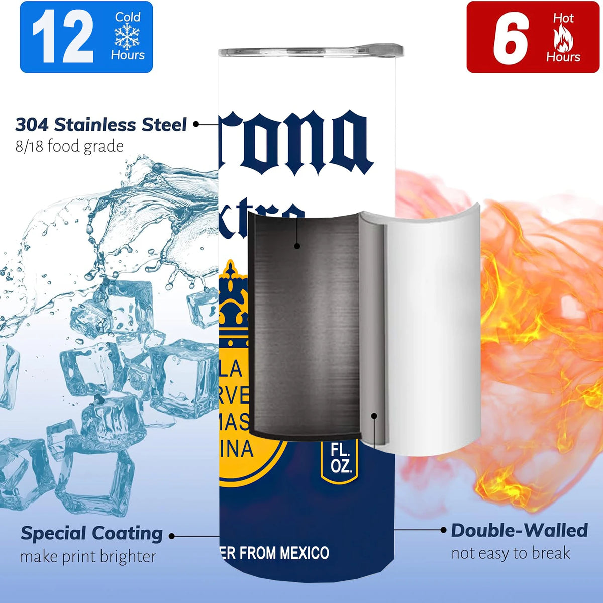Beer Can Stainless Steel Skinny Tumbler