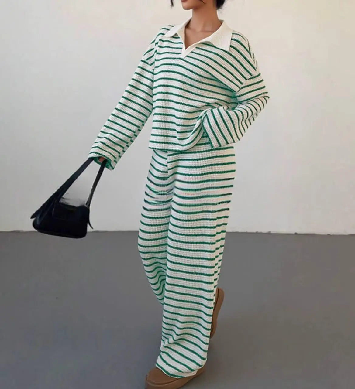 Conjunto de pantalón holgado a rayas