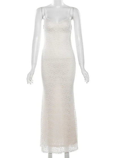 Lace Hollow Out Backless Maxi Dress