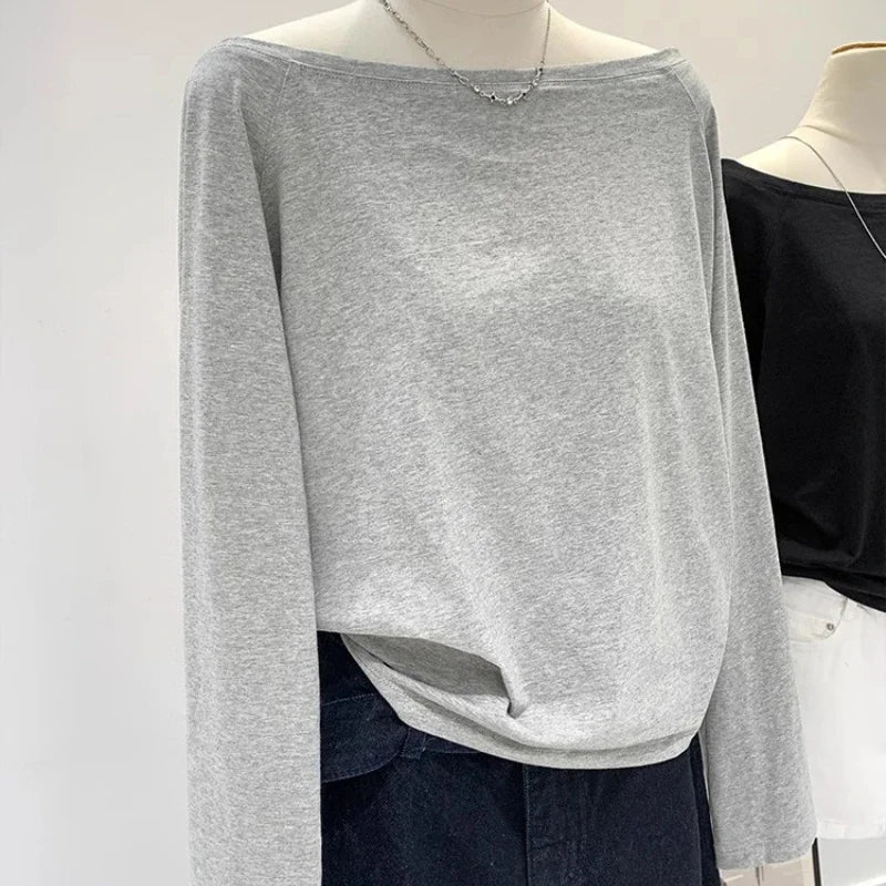One Shoulder Cotton Long Sleeve Shirt