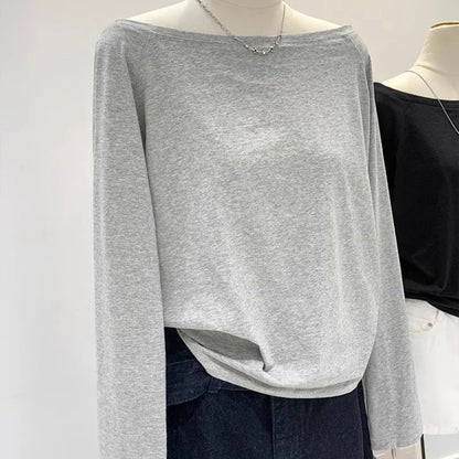 One Shoulder Cotton Long Sleeve Shirt