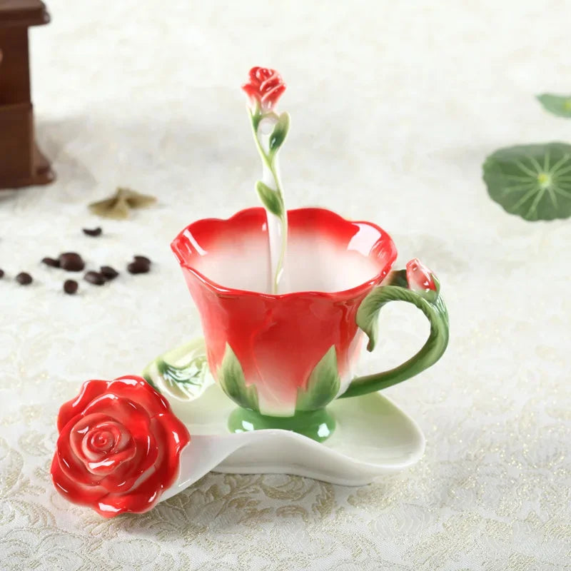 Embossed Ceramic Cup with Saucer