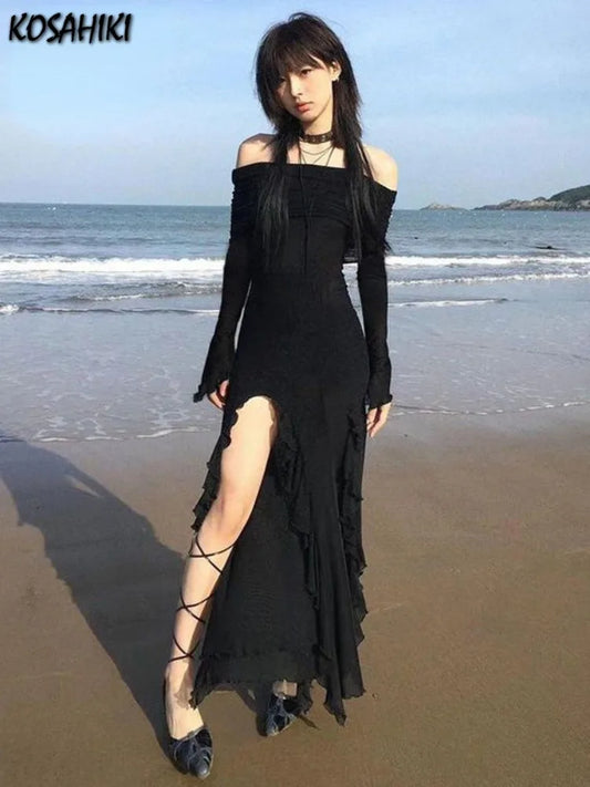 Irregular Split Ruffled Dress