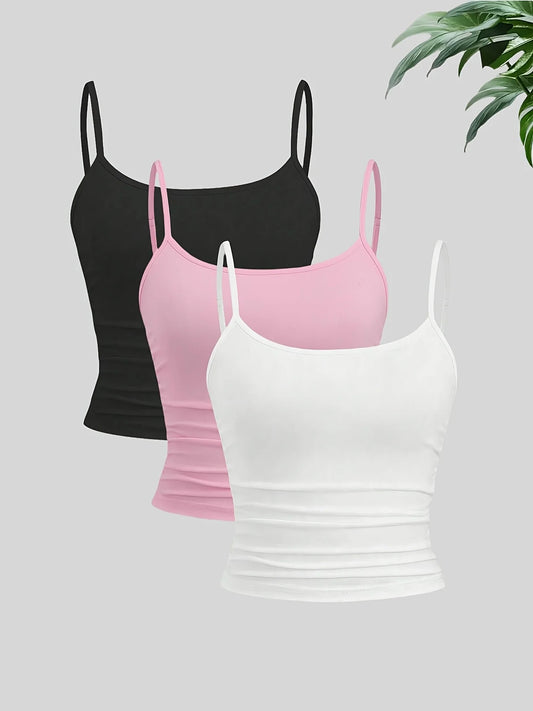 Conjunto de 3 Piezas de Top sin Mangas Liso Versátil Estilizador