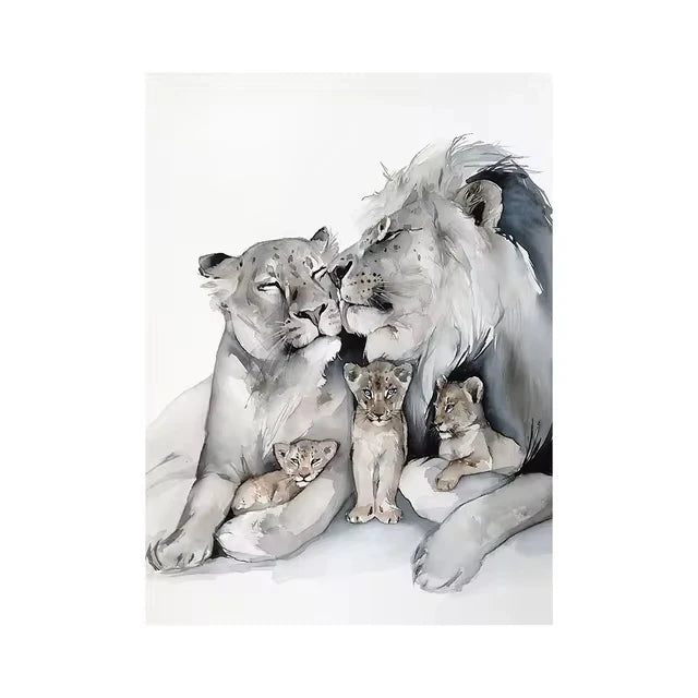 Lion Family Canvas Painting Print