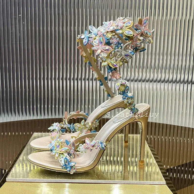 Sandalias de tacón fino Crystal Flower