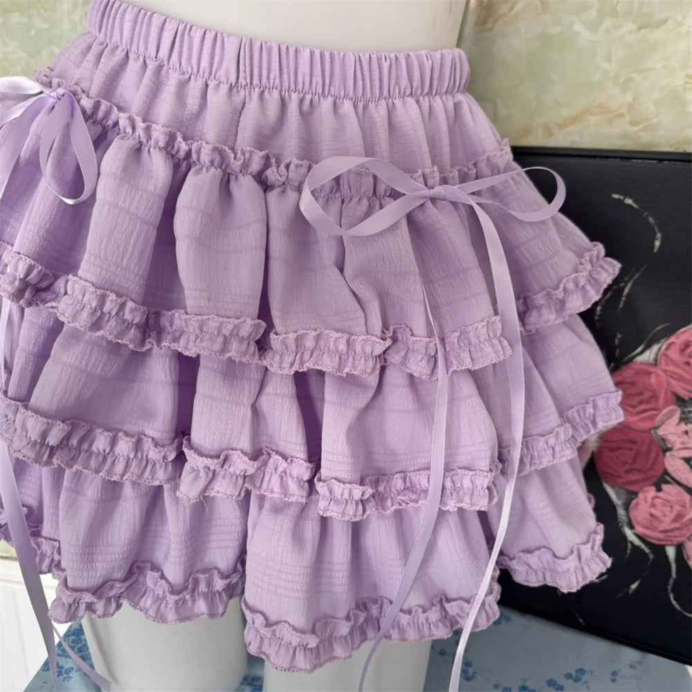 Ruffle Tiered Mini Skirt with Bow Accents