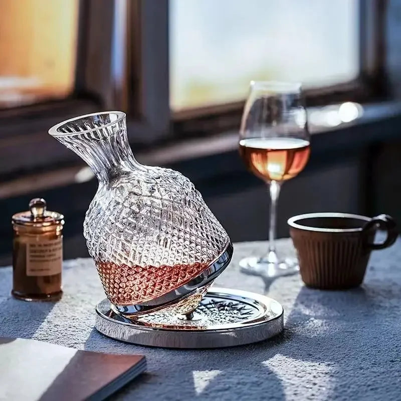 High End Crystal Glass 360 Degree Rotating Decanter Drum