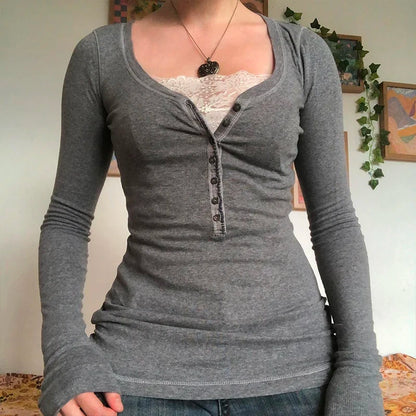Ribbed Knitted Long Sleeve Slim Fit Tees
