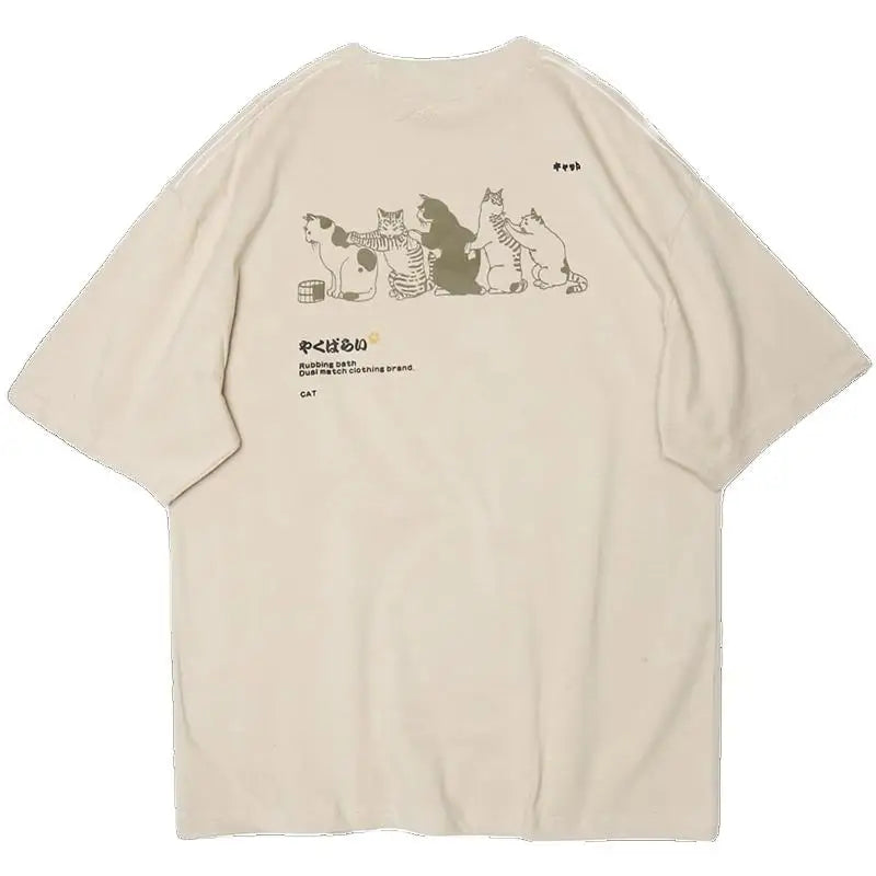 Camiseta de manga corta con estampado de gato de dibujos animados
