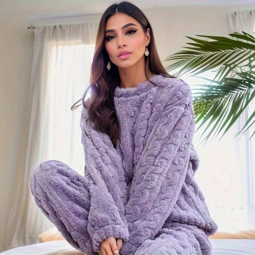 Conjunto de top tipo jersey con cuello redondo y pantalón de cintura elástica holgada a cuadros