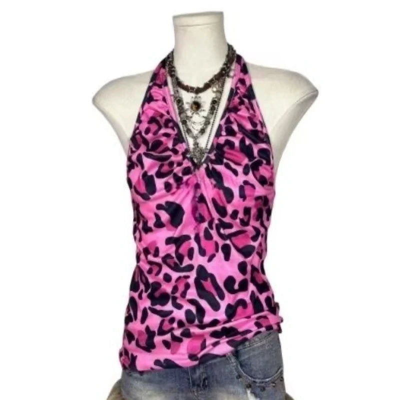 Camiseta sin mangas con cuello halter y encaje