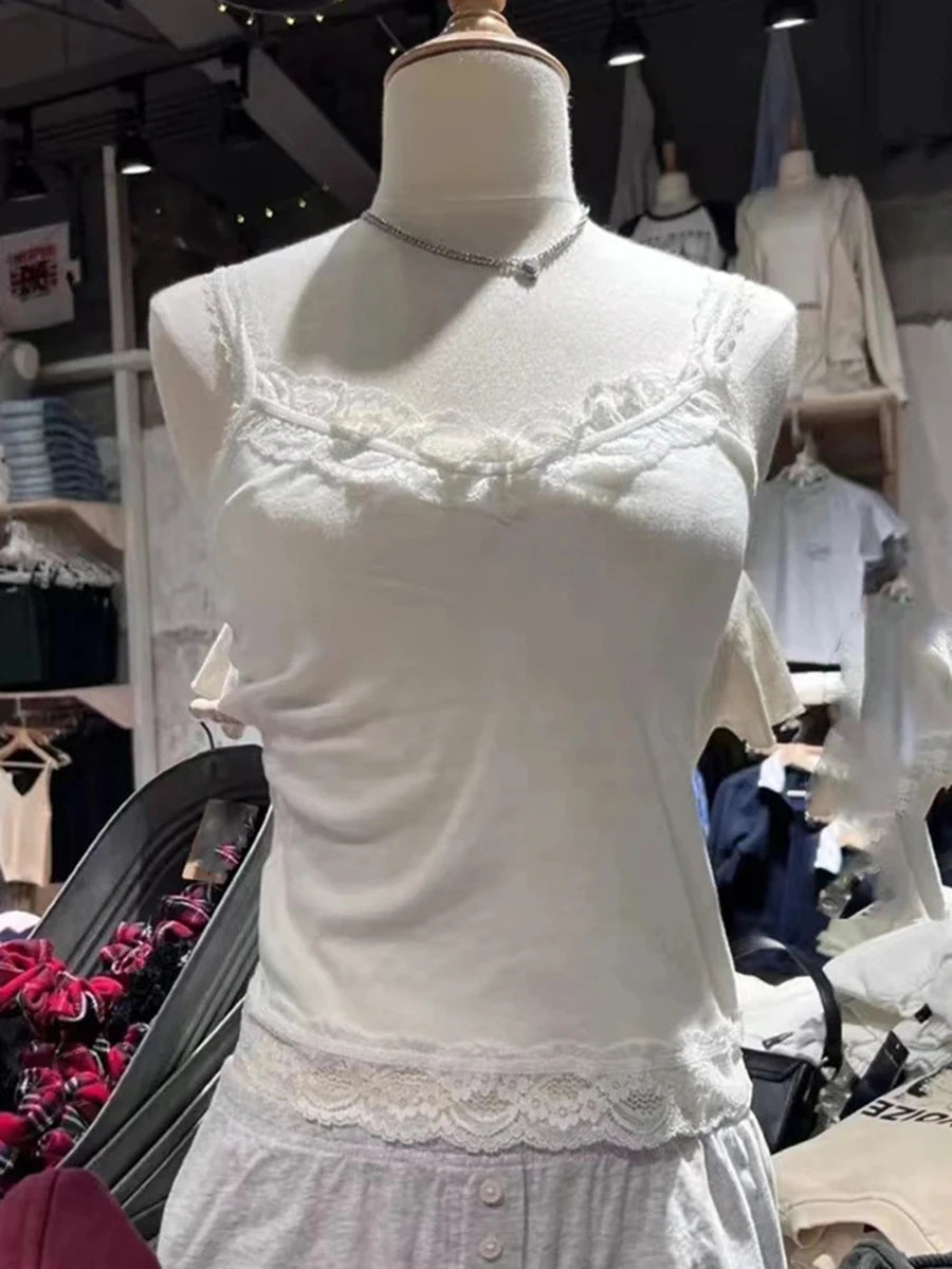 Sweet Lace Patchwork Slim Tank Top