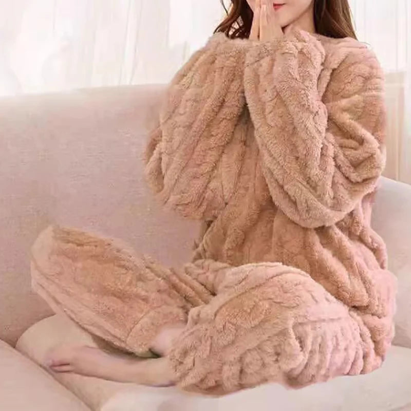 Conjunto de top tipo jersey con cuello redondo y pantalón de cintura elástica holgada a cuadros