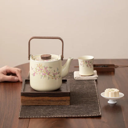 Beige Ru Kiln Wisteria Flower Teapot
