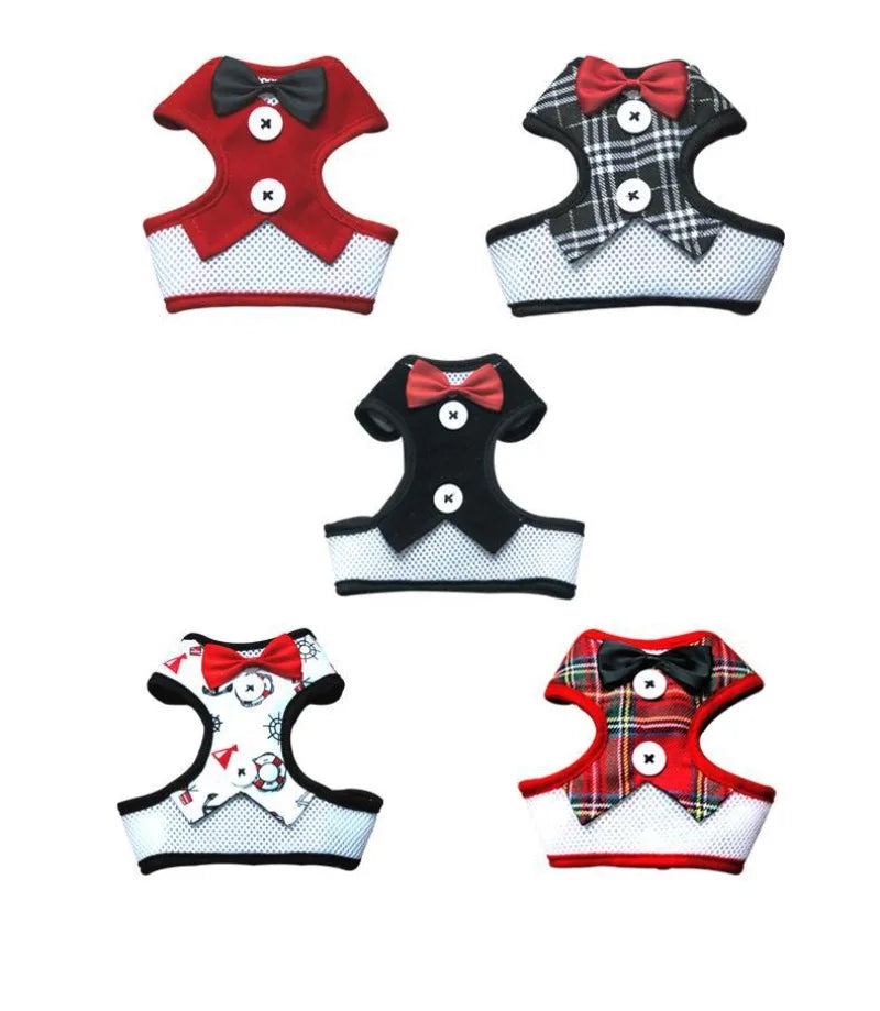 Adjustable Pet Harness with Bow Tie Leash Set