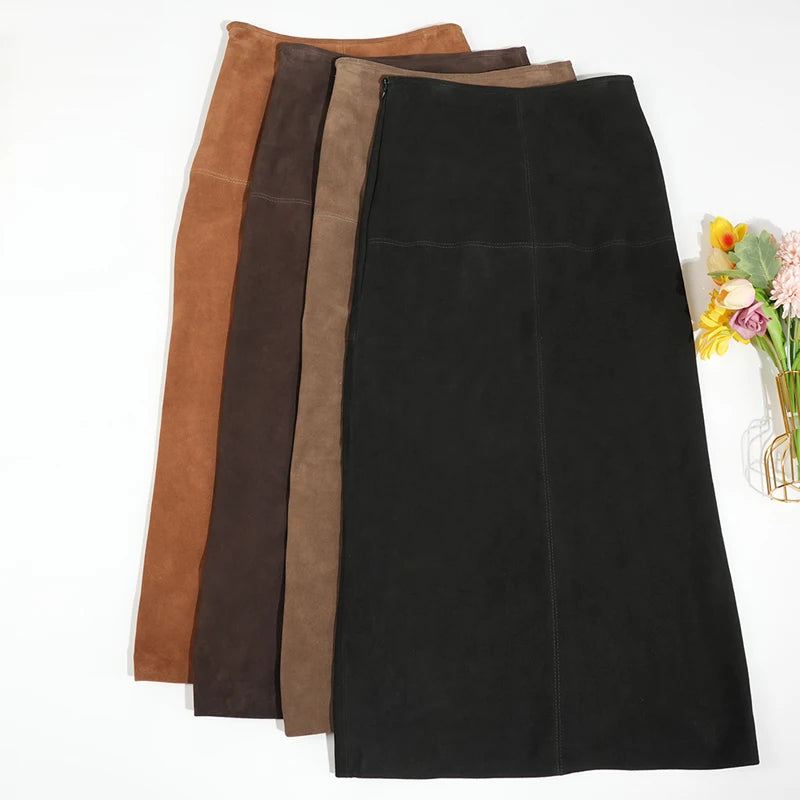 Sheepskin Suede Leather Skirt