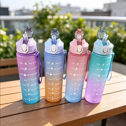 Frosted Gradient Water Bottle with Portable Straw and Handle