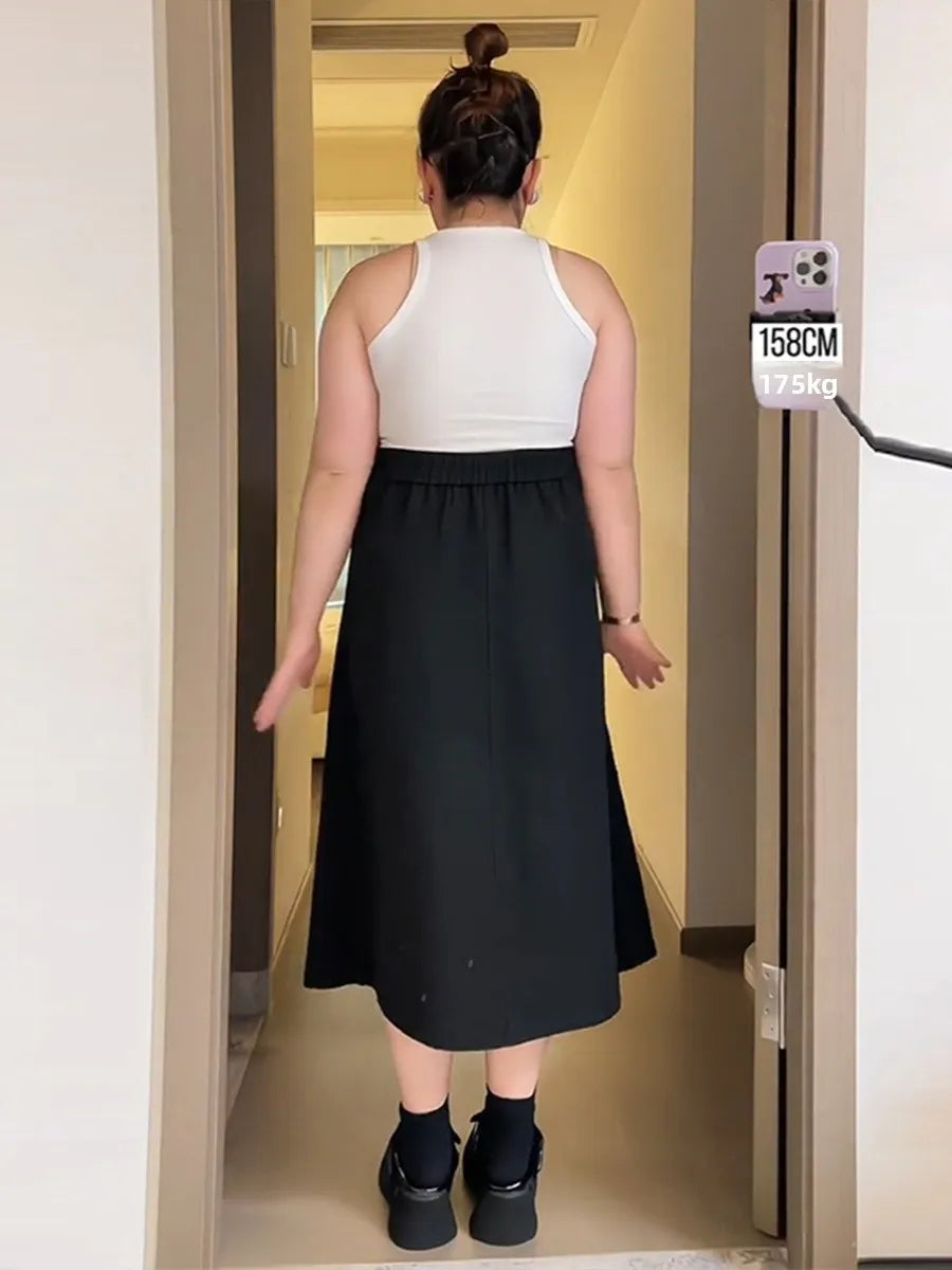 Midi Skirt A-Line Pleated High Waist