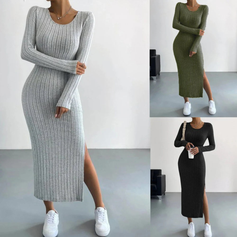 V Neck Long Sleeve Asymmetrical Bodycon Dress