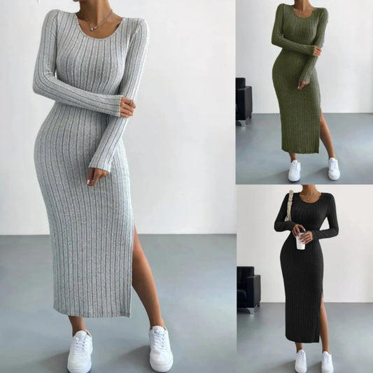 V Neck Long Sleeve Asymmetrical Bodycon Dress