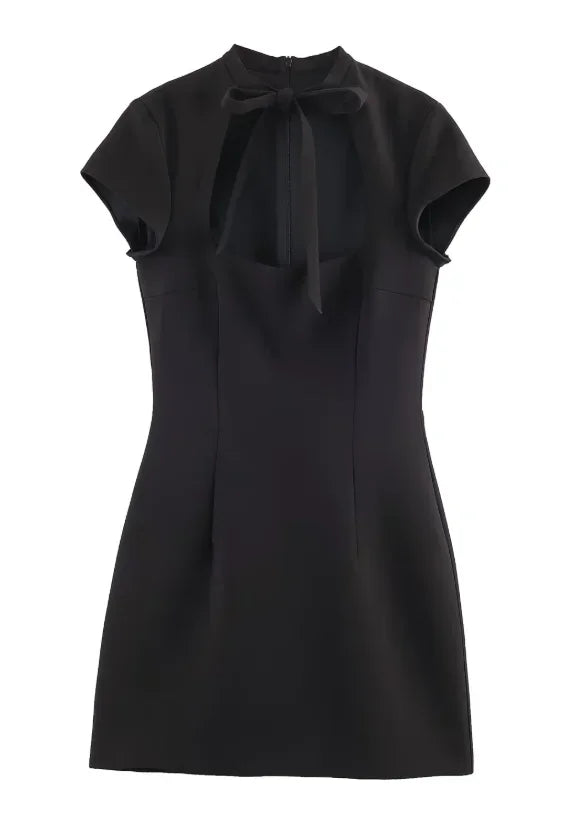 Elegante Minivestido de Lunares con Cordones Vestido Chic de Manga Corta para Dama con Fruncido en la Cintura Vestidos A-line Delgados 2026 Vestidos de Noche para Fiesta de Mujer