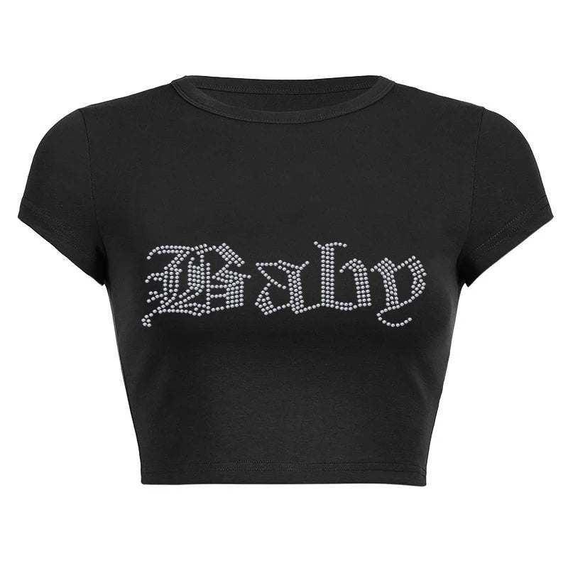 Rhinestone Letter "Baby" Print Crop Top