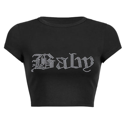 Rhinestone Letter "Baby" Print Crop Top
