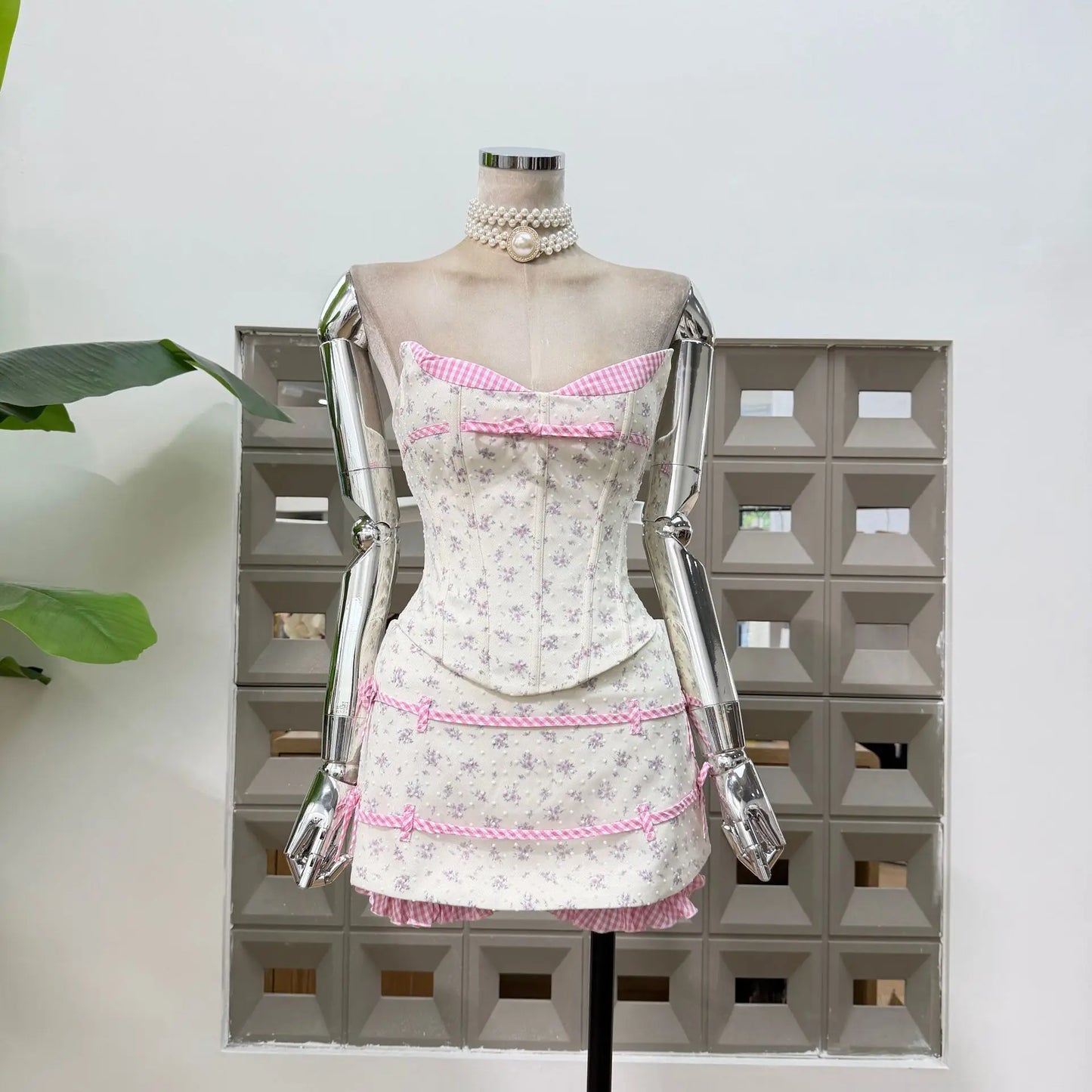 Conjunto de 2 piezas de patchwork a cuadros florales